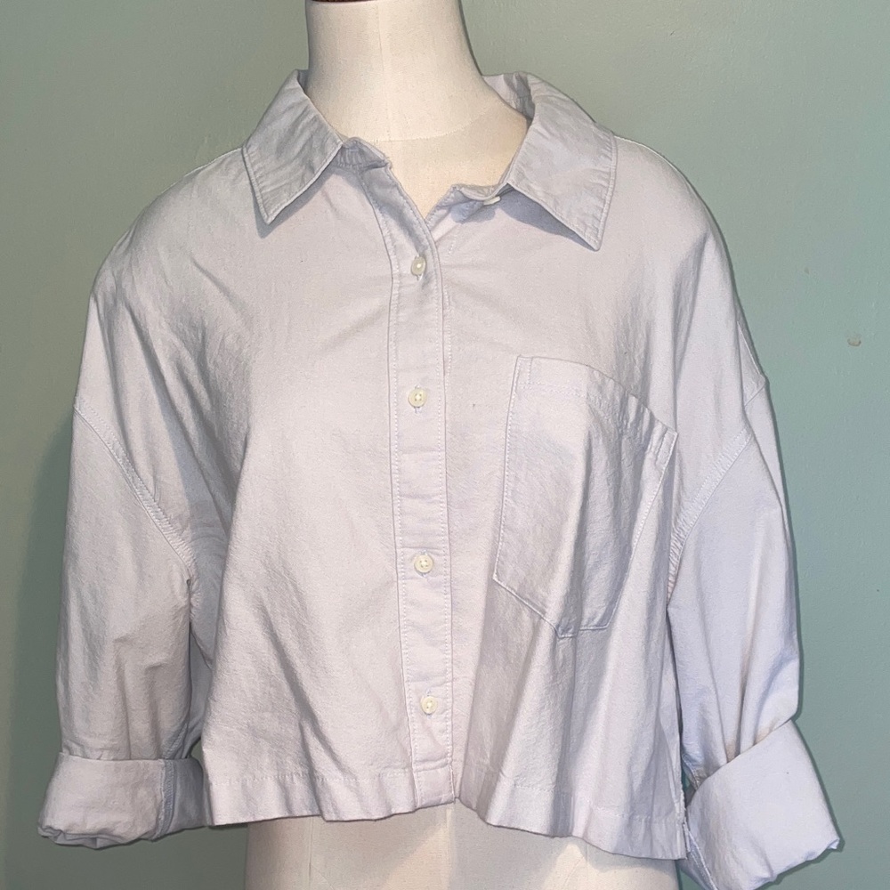 Light Blue Cropped Button-Up Shirt
